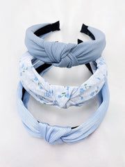 3pc Floral Solid Color Knot Headbands - Blue