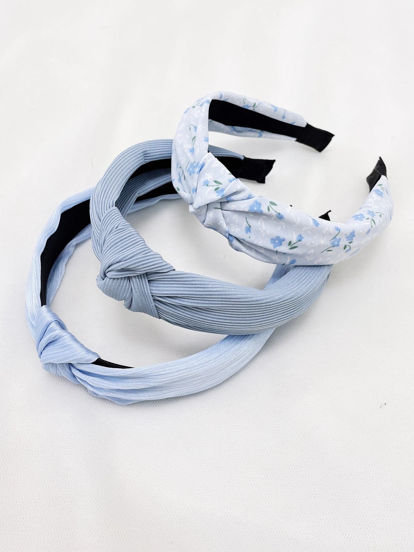 3pc Floral Solid Color Knot Headbands - Blue