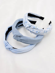 3pc Floral Solid Color Knot Headbands - Blue