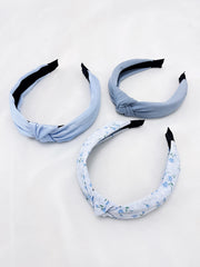 3pc Floral Solid Color Knot Headbands - Blue