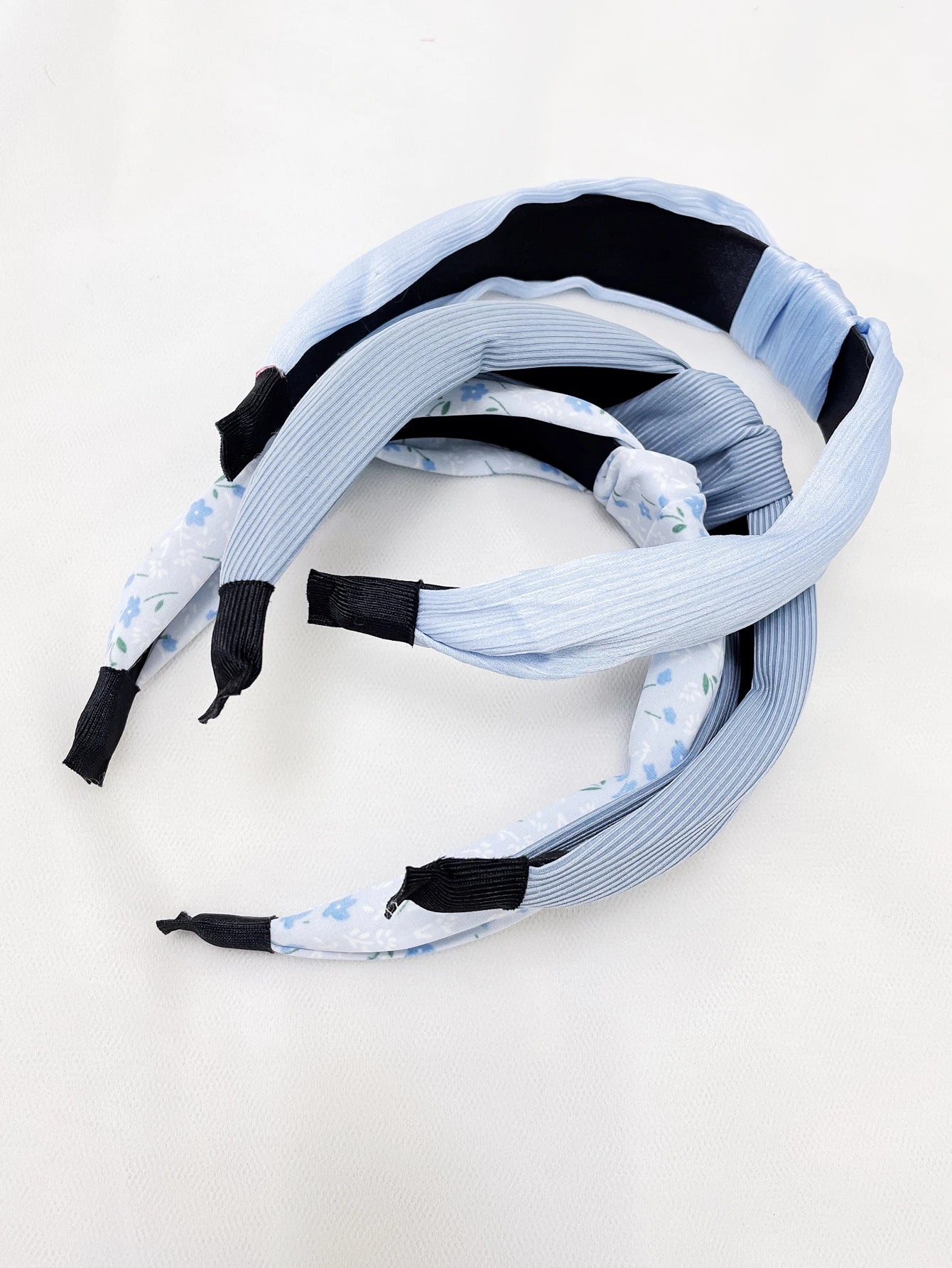 3pc Floral Solid Color Knot Headbands - Blue