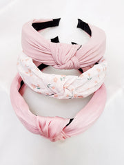 3pc Floral Solid Baby Pink Knot Headbands - Baby Pink