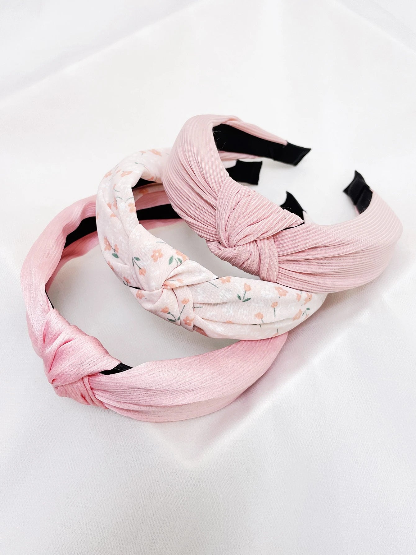 3pc Floral Solid Baby Pink Knot Headbands - Baby Pink