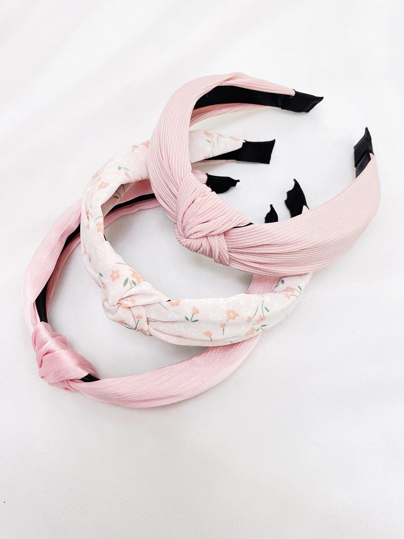3pc Floral Solid Baby Pink Knot Headbands - Baby Pink