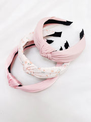3pc Floral Solid Baby Pink Knot Headbands - Baby Pink