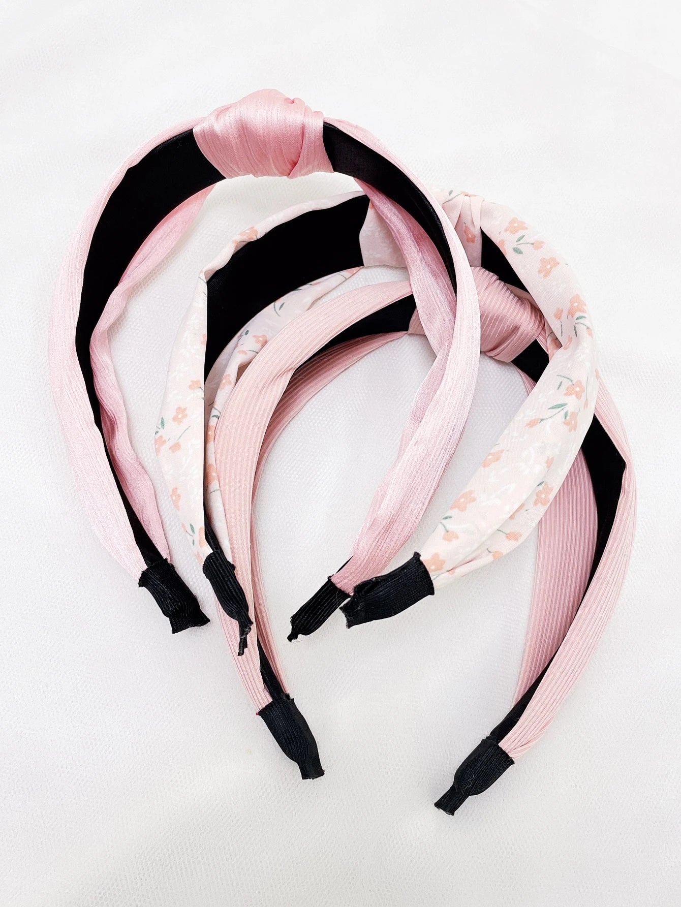 3pc Floral Solid Baby Pink Knot Headbands - Baby Pink