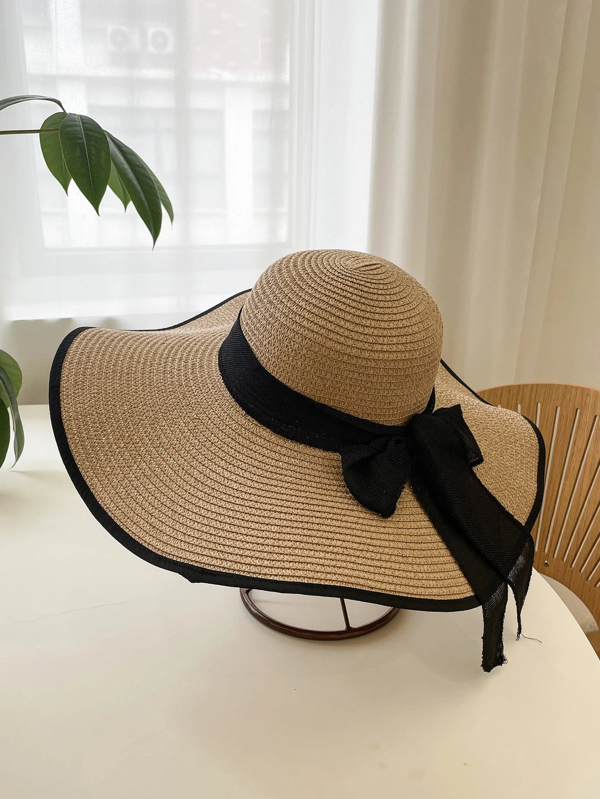 1pc Wide Brim Boho Hat - Khaki