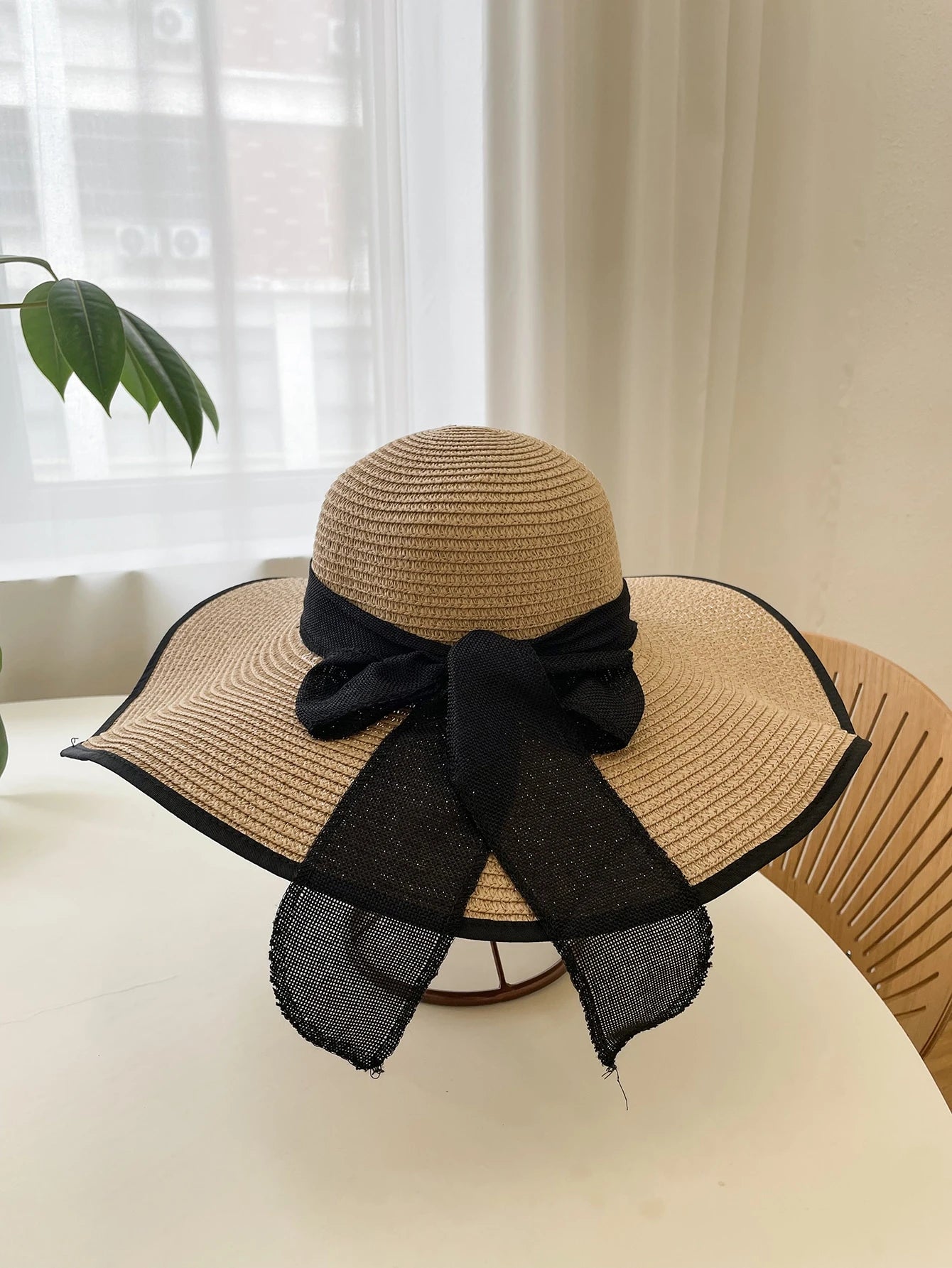 1pc Wide Brim Boho Hat - Khaki