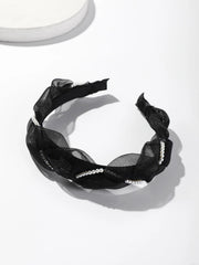 Faux Pearl Decor Black Bow Headband