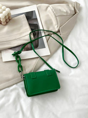Mini Buckle Detail Stitch Detail Square Bag - Green