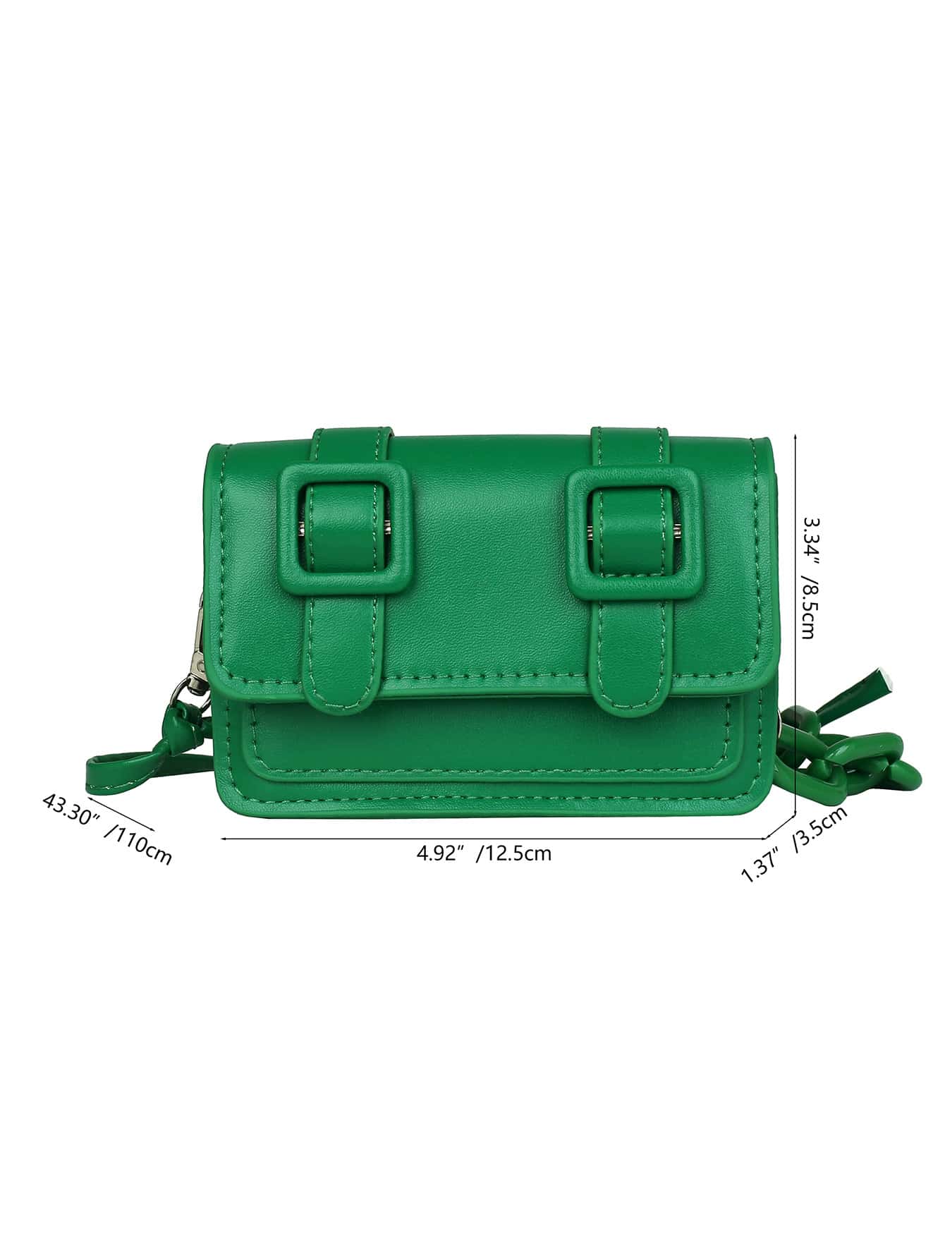Mini Buckle Detail Stitch Detail Square Bag - Green
