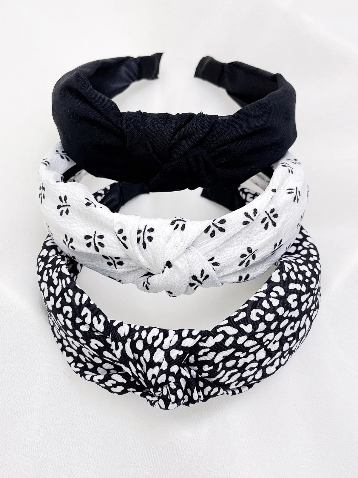 3Pcs Floral Print Solid Wide Knotted Headband Se