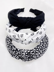 3Pcs Floral Print Solid Wide Knotted Headband Se