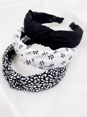 3Pcs Floral Print Solid Wide Knotted Headband Se