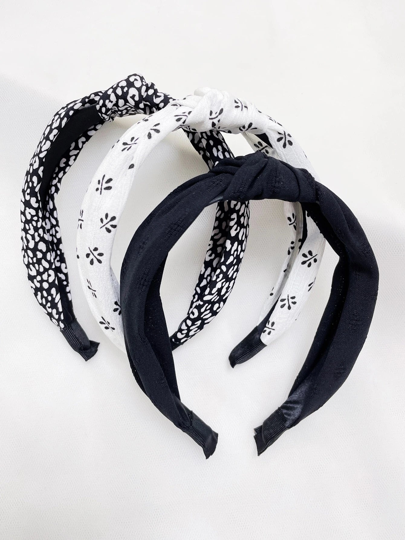 3Pcs Floral Print Solid Wide Knotted Headband Se