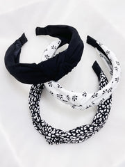 3Pcs Floral Print Solid Wide Knotted Headband Se
