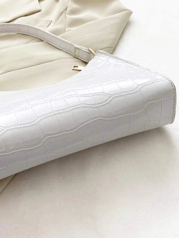 Croc Embossed Shoulder Bag - White - FD ⚡