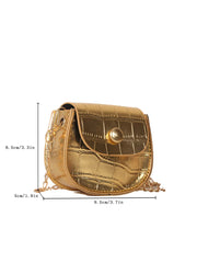 Mini Metallic Croc Embossed Flap Chain Saddle Bag - Gold