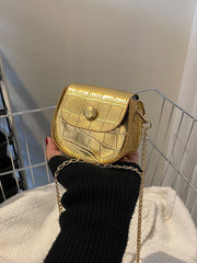 Mini Metallic Croc Embossed Flap Chain Saddle Bag - Gold