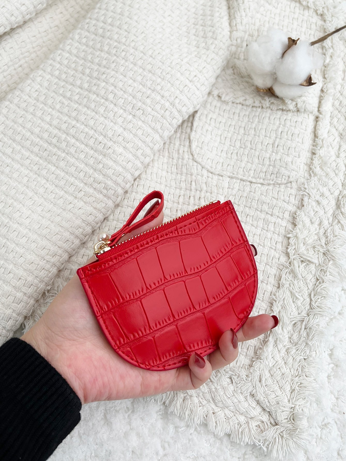 Crocodile Embossed Coin Purse - Red  - FD ⚡