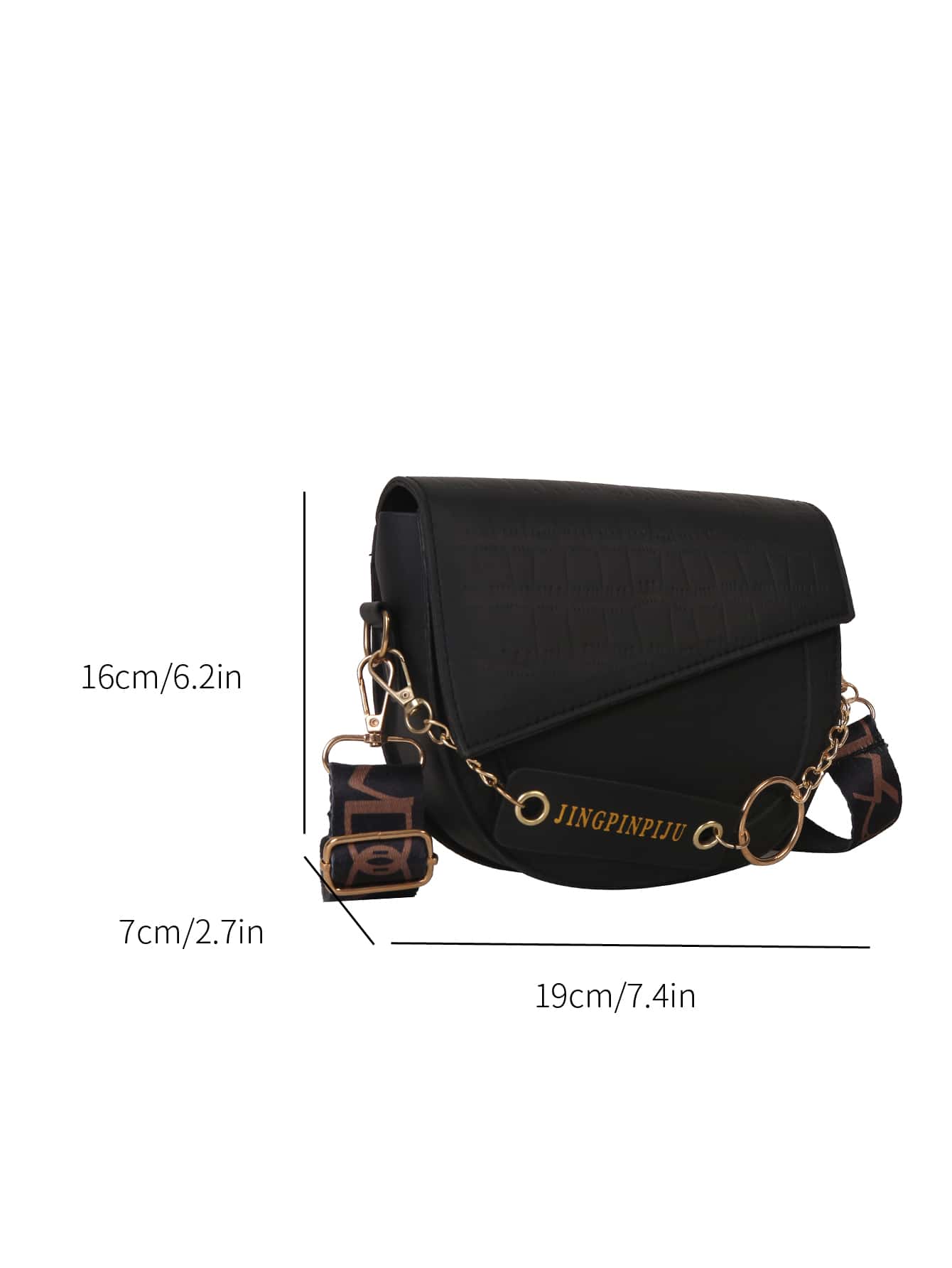 Mini Crocodile Embossed Flap Saddle Bag - Black