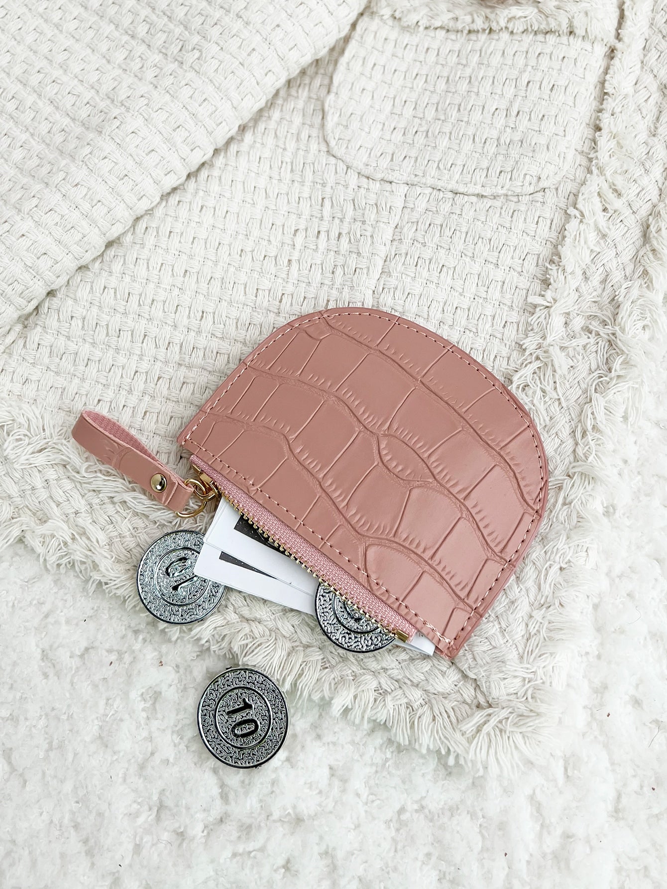 Crocodile Embossed Coin Purse - Baby Pink  - FD ⚡