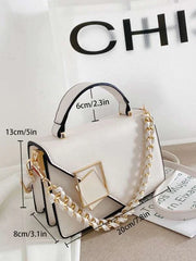 Metal & Chain Decor Flap Square Bag  - Beige