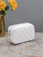 Minimalist Quilted Chain Crossbody Bag - White - FD ⚡