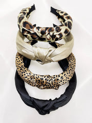 4Pcs Leopard Print Solid Wide Knotted Headband Set