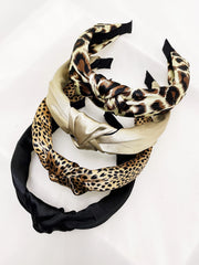 4Pcs Leopard Print Solid Wide Knotted Headband Set