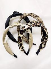4Pcs Leopard Print Solid Wide Knotted Headband Set