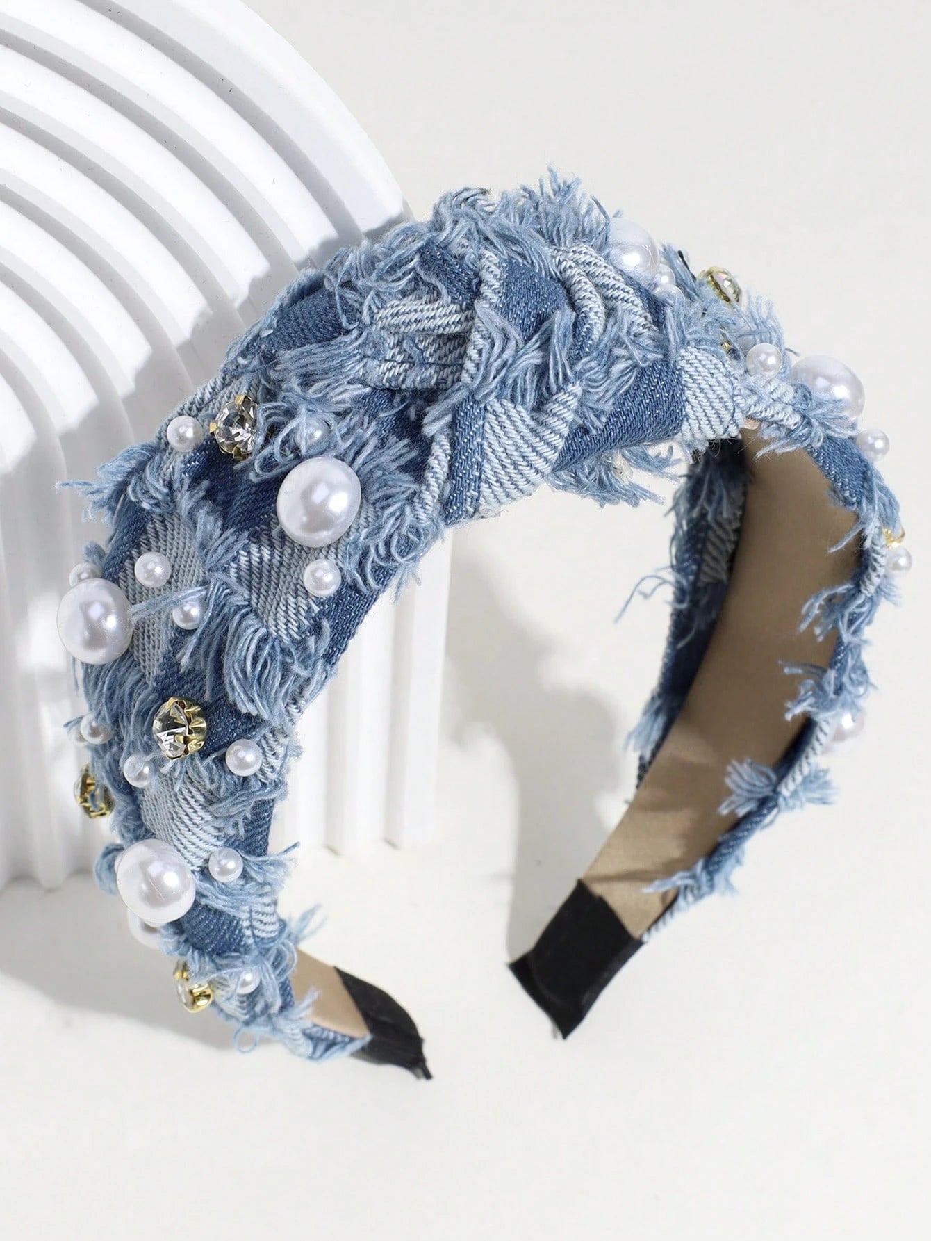 Royal 1pc Faux Pearl & Rhinestone Decor Knot Design Fashionable Headband - www.thetreasurebox.me
