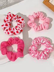 4Pcs Pink Heart Knitted Hair Scrunchies