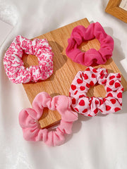 4Pcs Pink Heart Knitted Hair Scrunchies