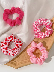4Pcs Pink Heart Knitted Hair Scrunchies
