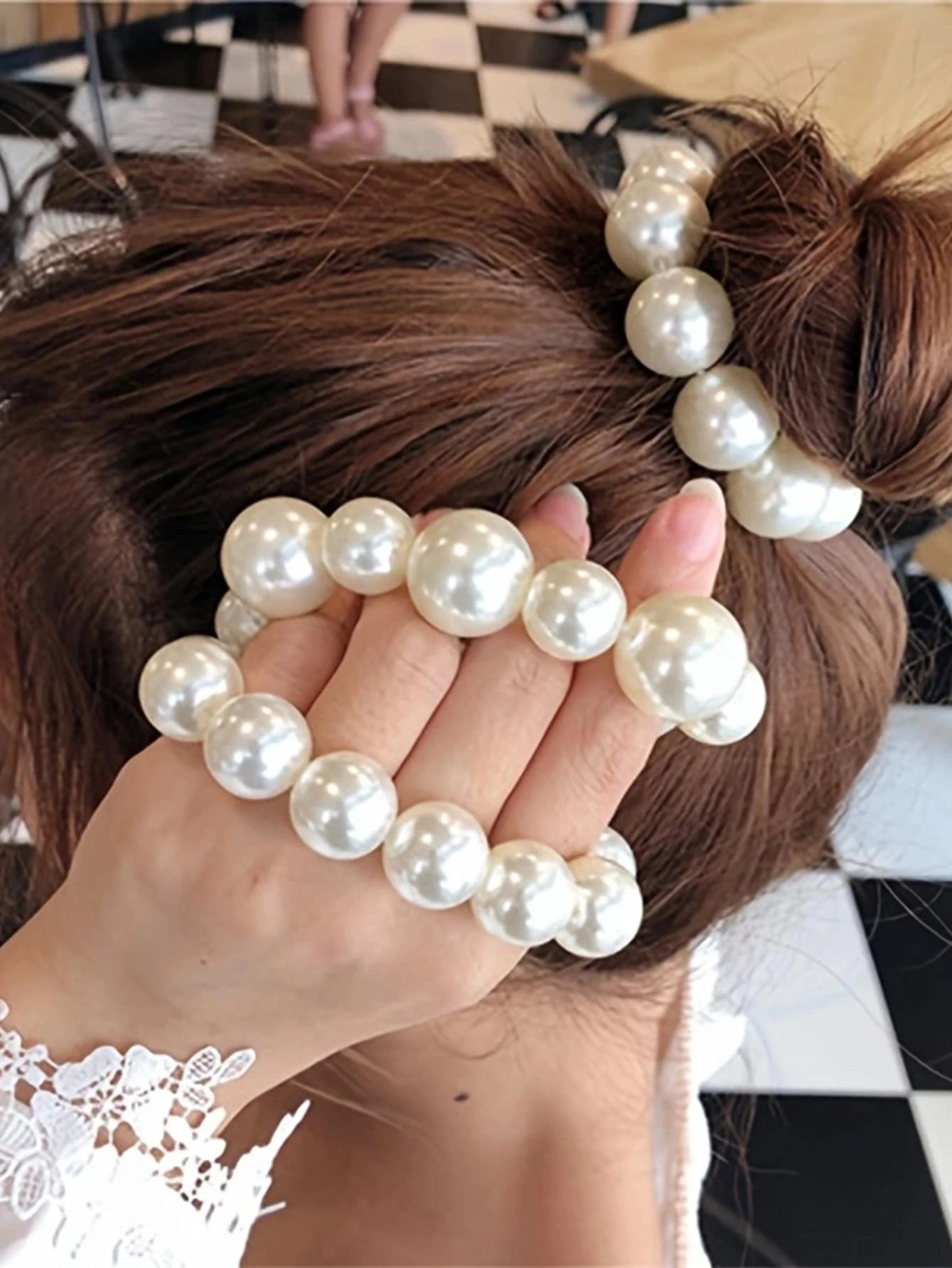 1pc Women Faux Pearl Beaded Hair Tie - www.thetreasurebox.me