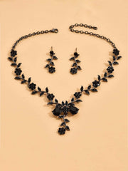 Rhinestone Flower Decor Jewelry Set - Black