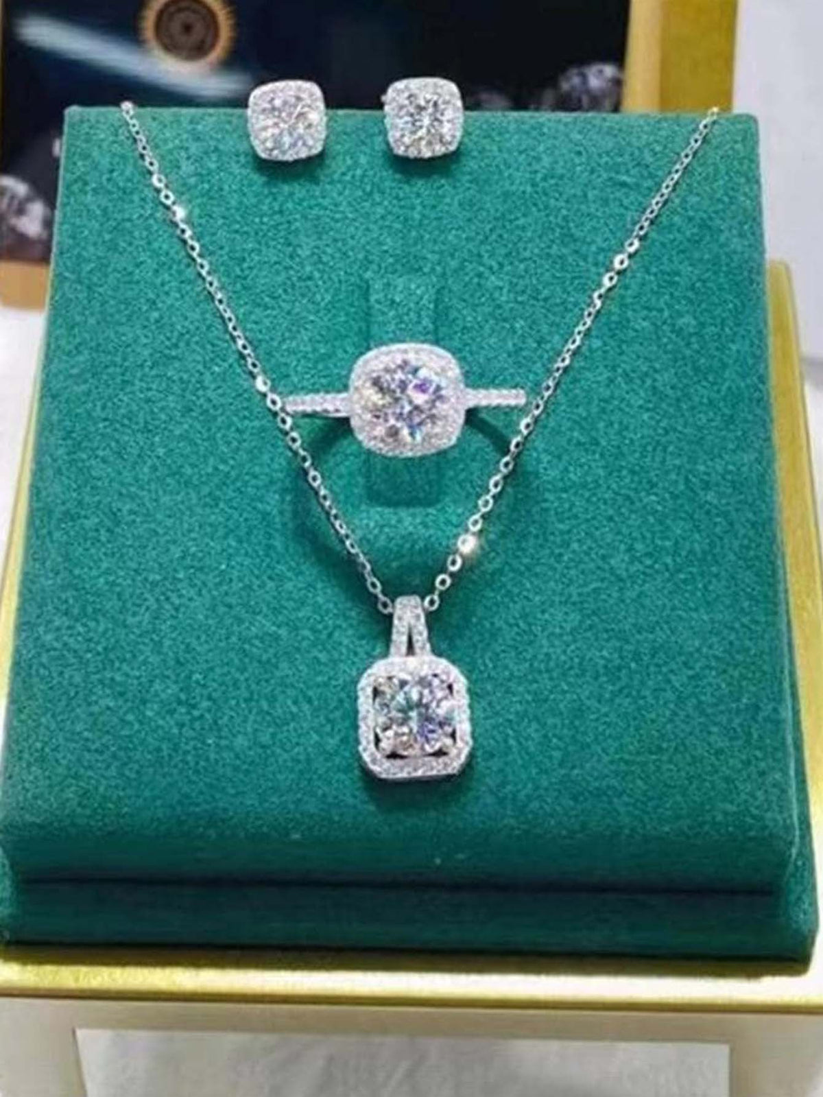 4pcs/set Square Cubic Zirconia Decor Jewelry Set - Silver