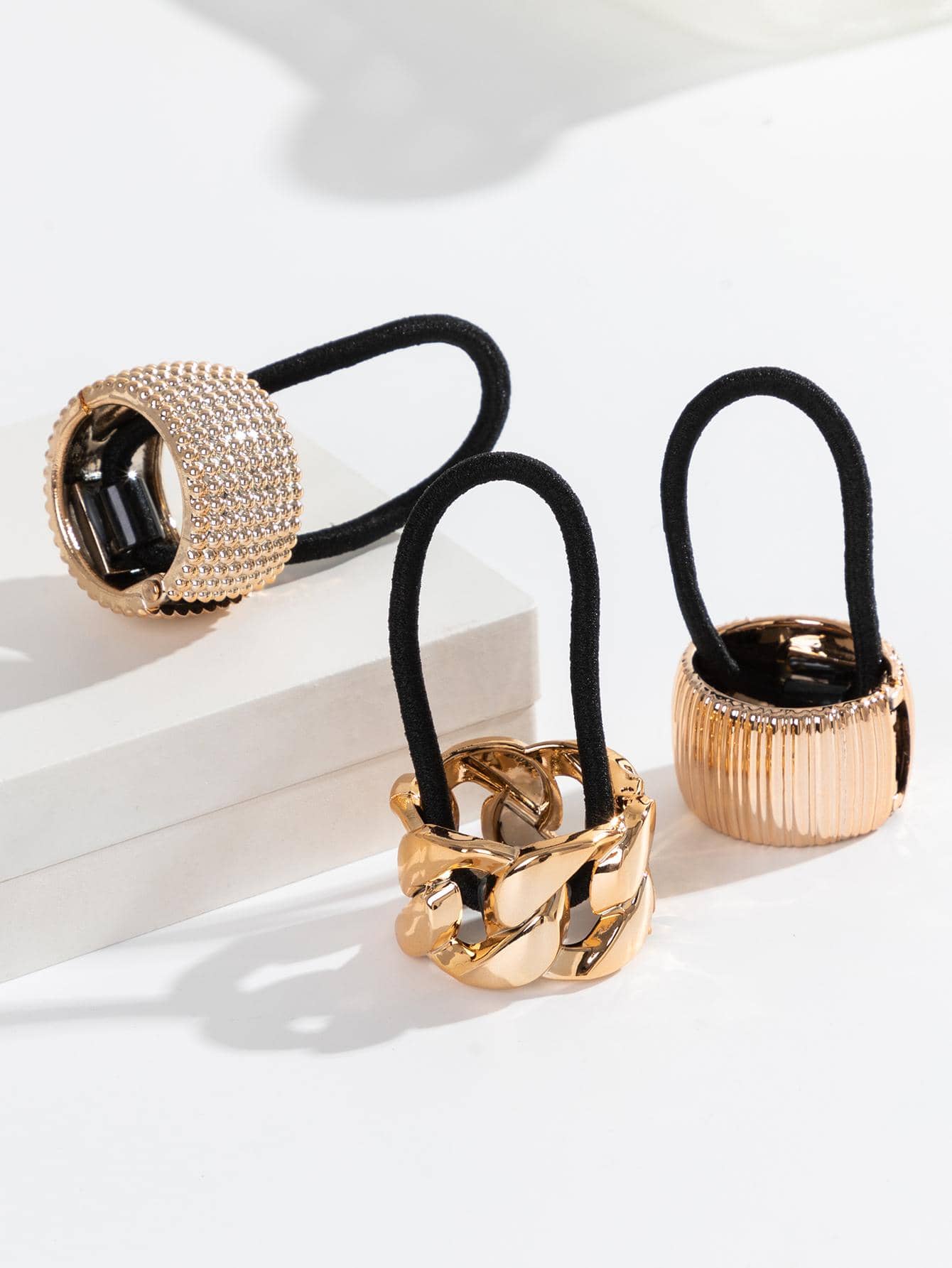 3pcs Rhinestone Decor Hair Tie Street Ponytail Holders Hair - www.thetreasurebox.me