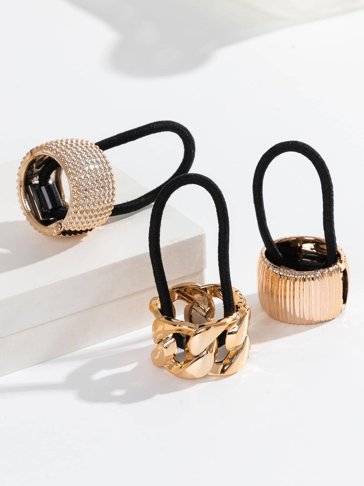 3pcs Rhinestone Decor Hair Tie Street Ponytail Holders Hair - www.thetreasurebox.me