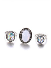 3pcs Big Gemstone Rings - Silver