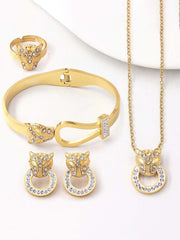 1set Rhinestone decor leopard necklace, bracelet, earrings & ring jewelry set - Gold