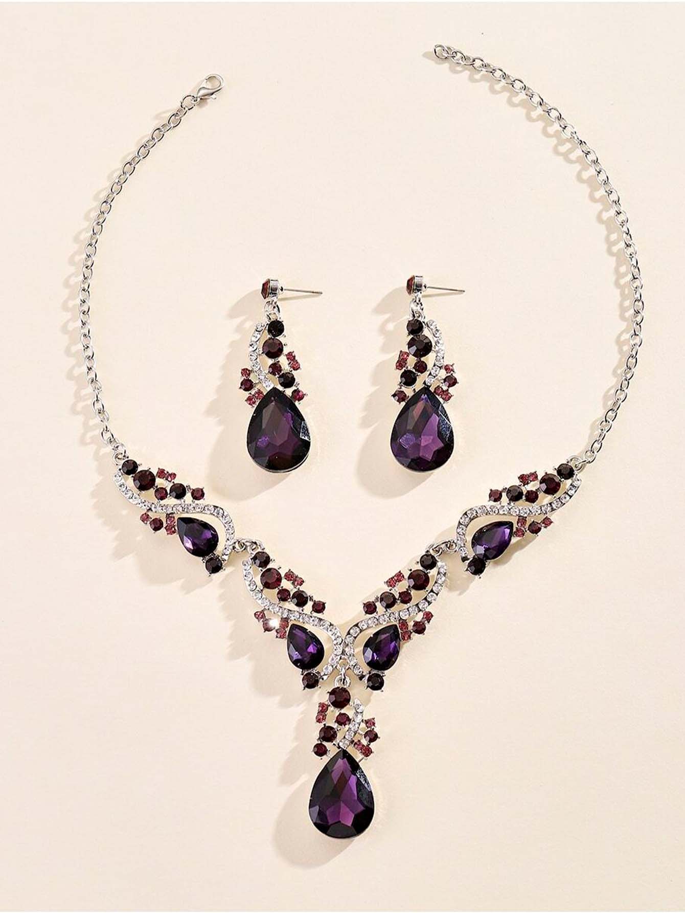 1pc Necklace & Earrings Set  - Purple - FD ⚡