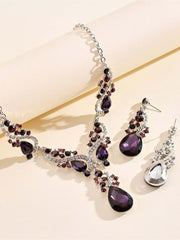 1pc Necklace & Earrings Set  - Purple - FD ⚡