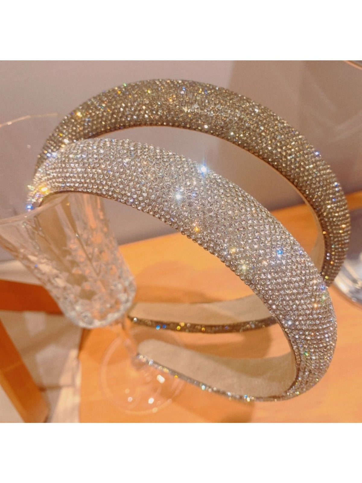 2Pcs Rhinestone Headbands Sparkly Padded Hair