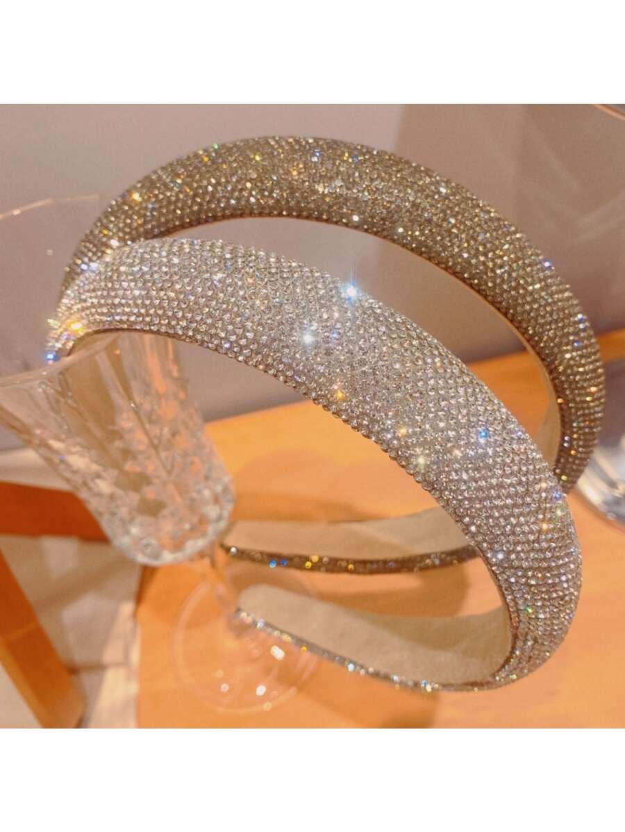 2Pcs Rhinestone Headbands Sparkly Padded Hair