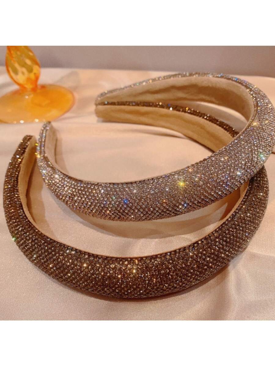 2Pcs Rhinestone Headbands Sparkly Padded Hair