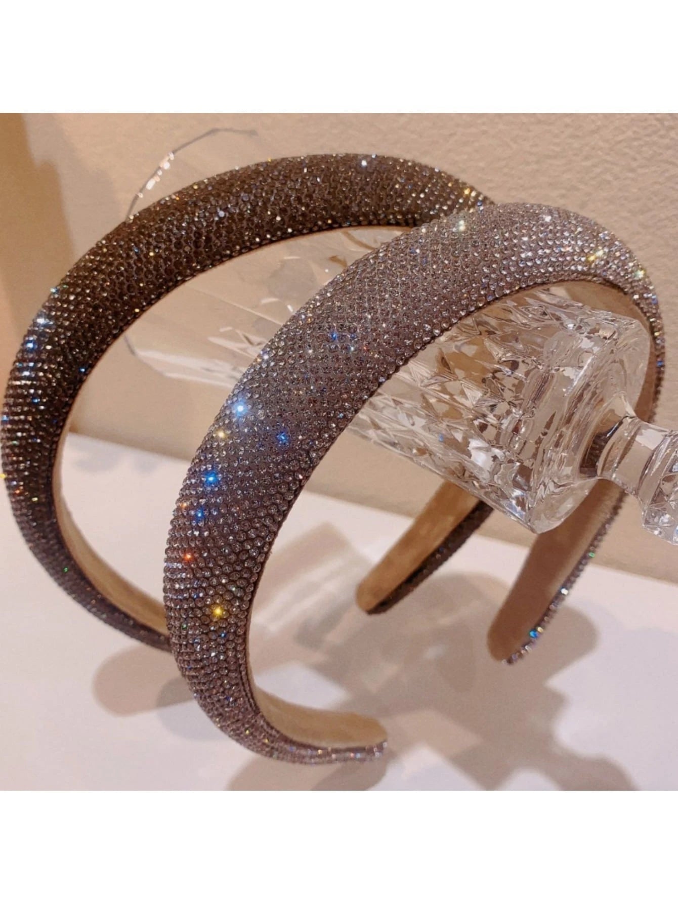 2Pcs Rhinestone Headbands Sparkly Padded Hair