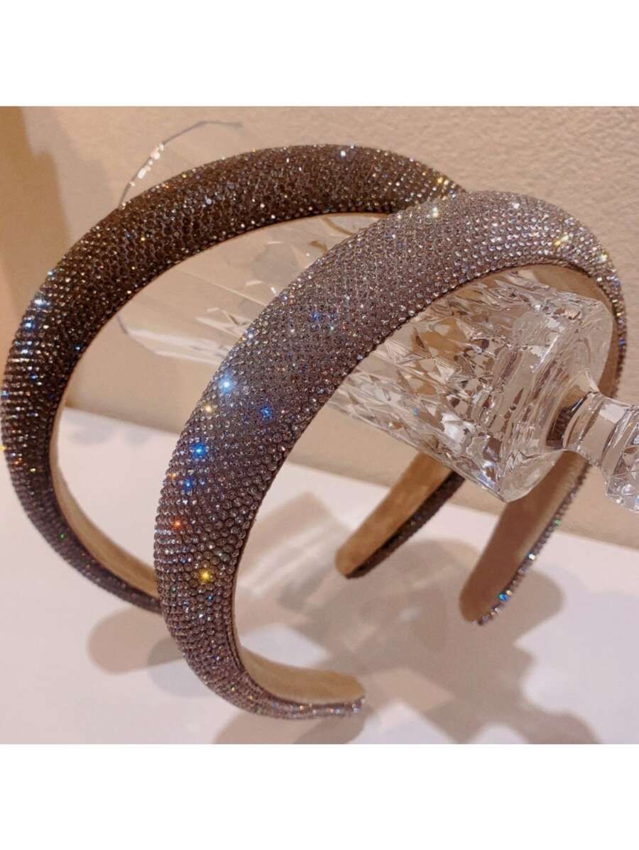 2Pcs Rhinestone Headbands Sparkly Padded Hair