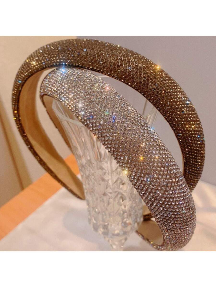 2Pcs Rhinestone Headbands Sparkly Padded Hair